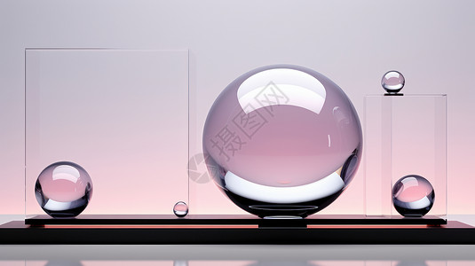 时尚简约的透明玻璃球与黑色小球简约背景背景图片