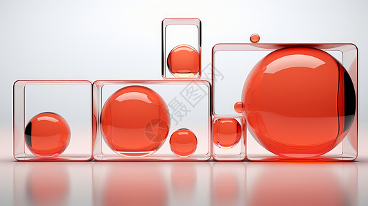 透明玻璃球简约红色玻璃球与长方形几何图形时尚背景设计图片