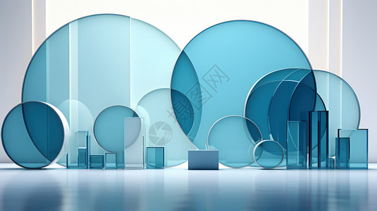 现代简约时尚的蓝色透明玻璃几何图形背景背景图片