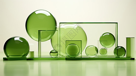 审美主义艺术时尚简约的绿色透明玻璃几何图形背景设计图片