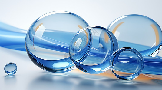 水滴图形抽象透明蓝色圆形时尚简约背景设计图片