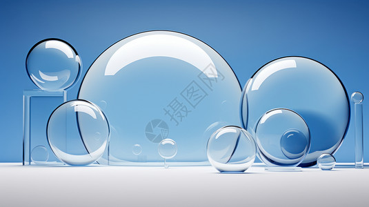 淡蓝色科技背景时尚淡蓝色透明几何玻璃形状简约背景设计图片