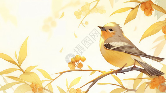 落在枝头上漂亮的卡通小鸟背景图片