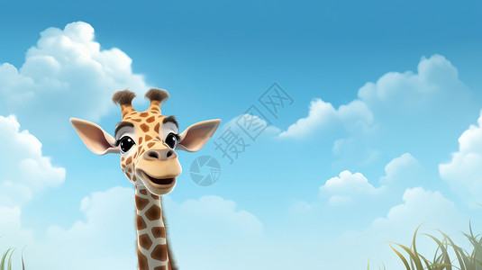 高高的可爱的卡通长颈鹿在笑卡通动物背景图片