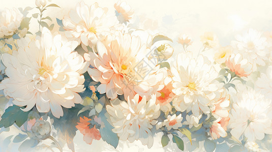 在阳光下水彩风盛开的卡通菊花背景图片