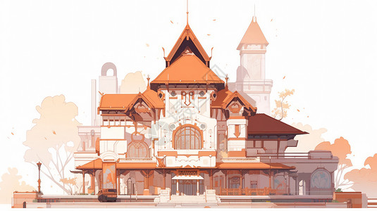 橙色屋顶复古风简约的卡通小房子背景图片