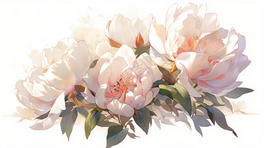 几朵华丽盛开的淡粉色卡通牡丹花背景图片