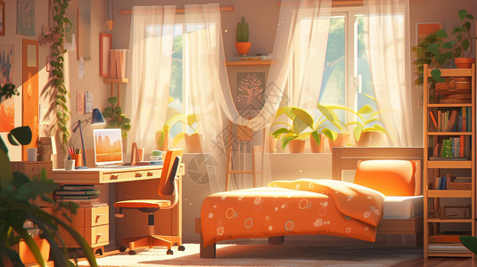 温馨可爱的卡通卧室背景图片