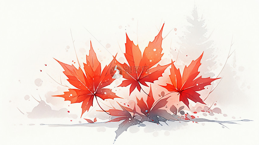 三片漂亮的卡通红色枫叶图片