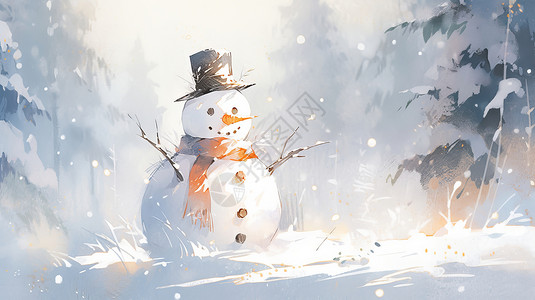 戴着围巾和帽子的卡通小雪人背景图片