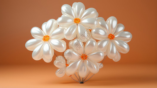 一束白色可爱的立体卡通小雏菊气球花背景图片