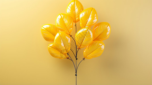 金色立体卡通气球叶子背景图片