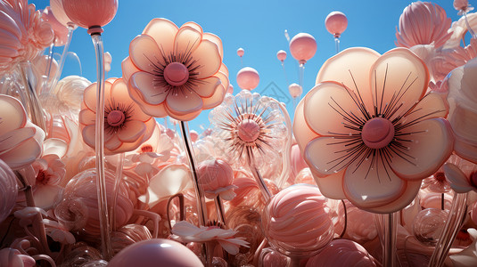 立体盛开的漂亮粉色卡通花朵背景图片