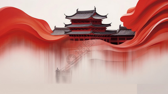 喜庆简约大气的卡通古风建筑背景图片
