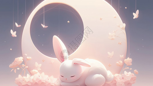 可爱的卡通小白兔在酣睡图片