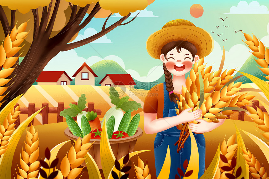 麦子丰收了世界粮食日插画图片