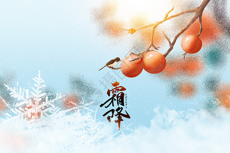 大气传统节气霜降大气创意蓝色柿子设计图片