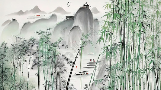 绿色丘陵四川竹海山峰丘陵插画