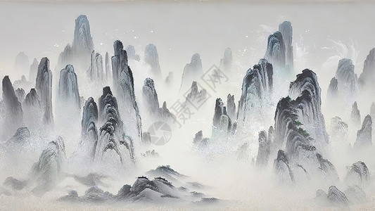 高档黑灰金极简山水水墨画插画