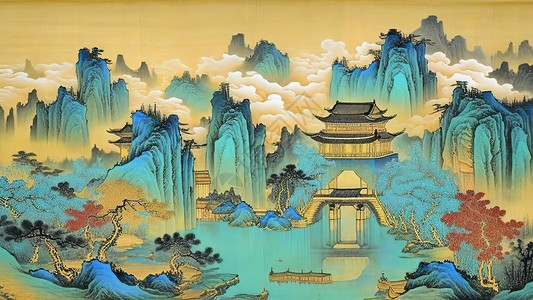 古建筑群寺庙风格背景图片