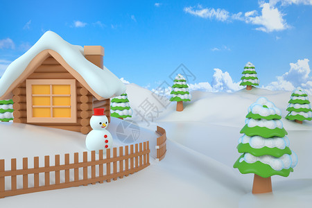 3D立体冬天场景模型图片