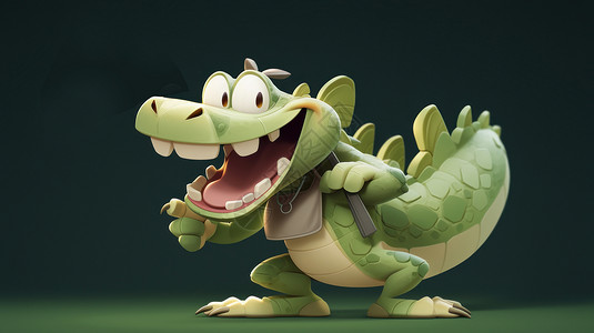 张大嘴微笑的可爱卡通鳄鱼形象高清图片