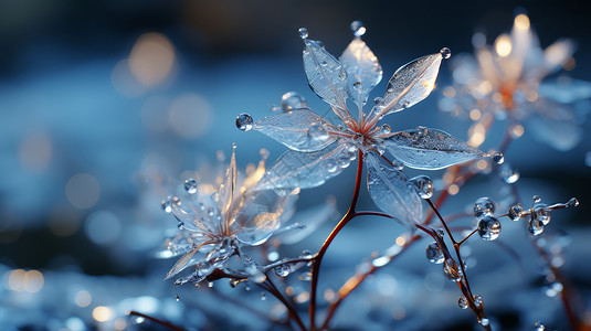 冰花背景冬天清晨一株漂亮的植物插画