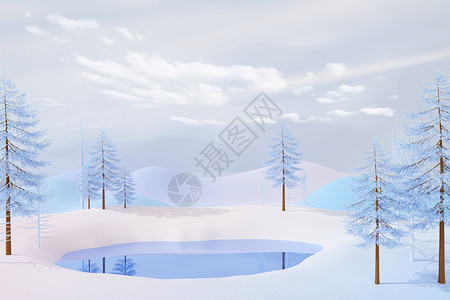 Blender冬季意境创意3D场景背景图片