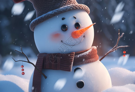 可爱的卡通小雪人在大雪中背景图片