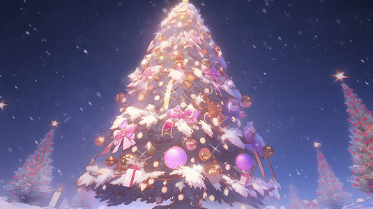 夜晚华丽漂亮的卡通圣诞树背景图片