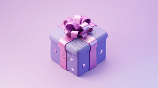 紫色立体可爱的卡通礼物背景图片