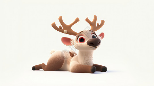 白色的小鹿在白色背景上可爱的大眼睛卡通驯鹿插画