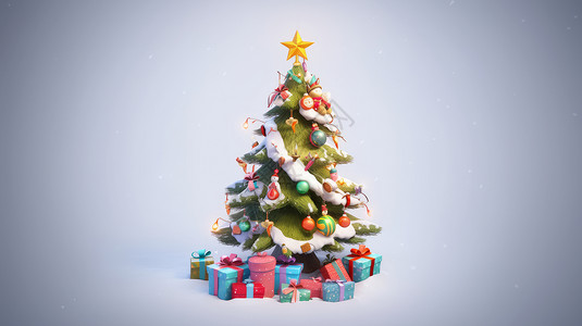 有很多礼物盒子的立体卡通圣诞树背景图片