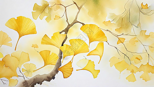 金黄色的银杏叶秋季的银杏叶插画