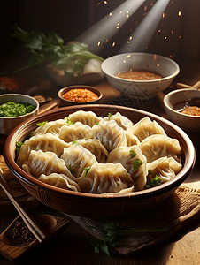 手工水饺菜单一盘美味的饺子插画