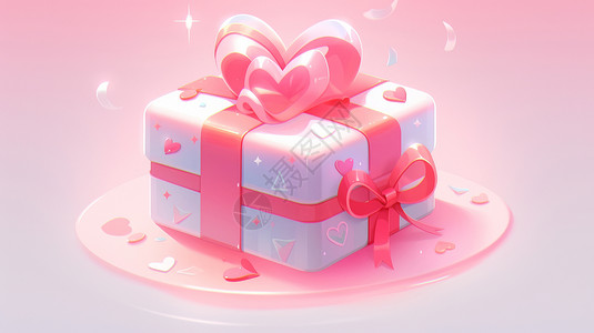 白色可爱的卡通礼物盒系着粉色丝带图片