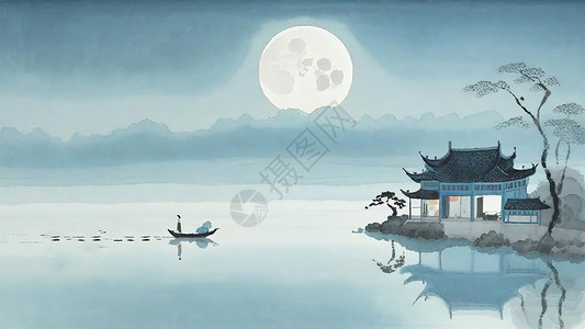 江南中式山水意境画背景图片
