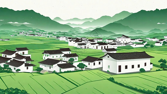 村庄建设田园乡村风光白色建筑插画