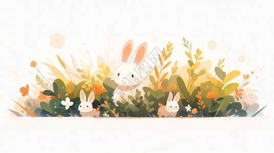 多只可爱的卡通小白兔藏在草丛中图片