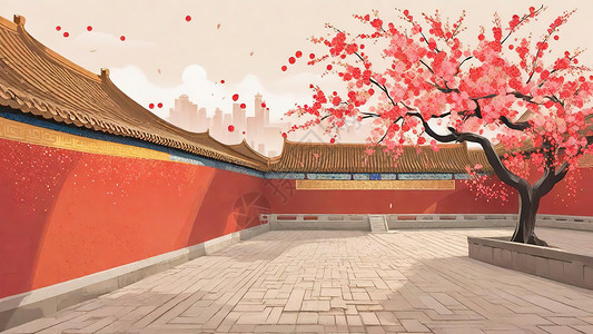 北京城城墙内的梅花插画