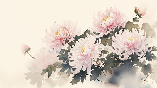 中国风淡粉色漂亮的卡通菊花背景图片