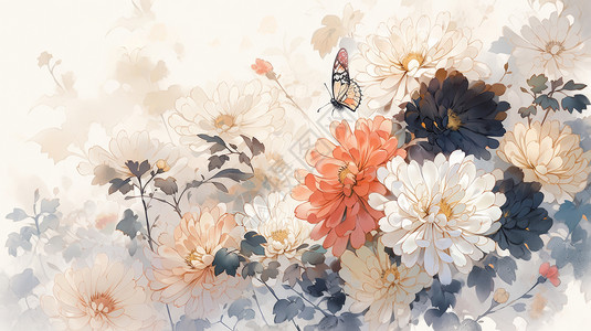秋天盛开的漂亮卡通菊花中国风图片