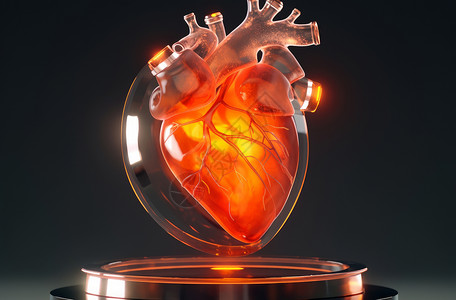 人工辅助心脏红色立体未来科技人工心脏插画