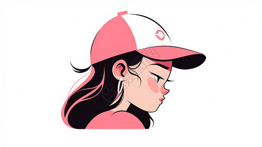 戴粉色棒球帽可爱的卡通女孩头像背景图片