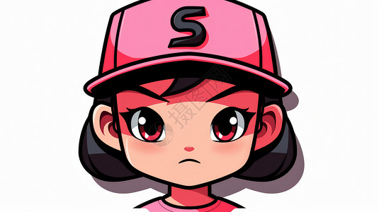 戴着粉色棒球帽的短发卡通女孩背景图片