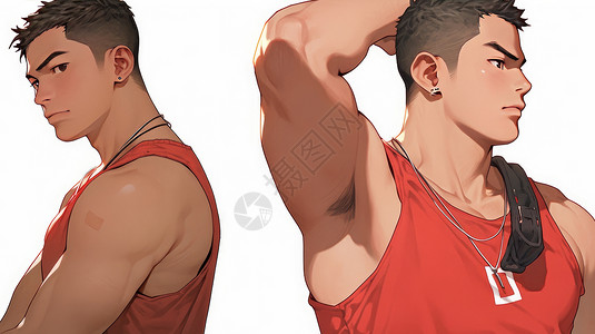 穿红色篮球背心的卡通肌肉大男孩图片