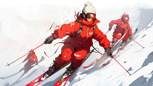 穿红色滑雪服的卡通运动员背景图片