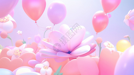 漂亮的粉色立体卡通气球花图片