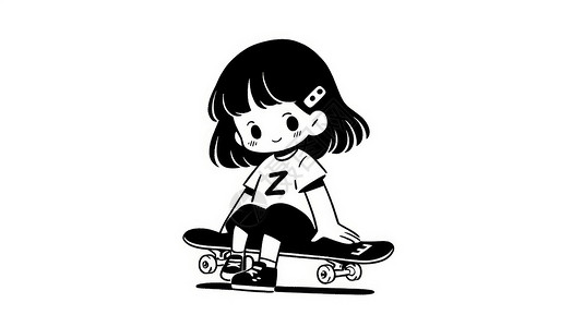 坐在滑板车上戴着发卡的卡通女孩背景图片