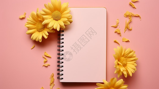 粉色黄色小花粉色线圈本旁几朵黄色漂亮的小花插画